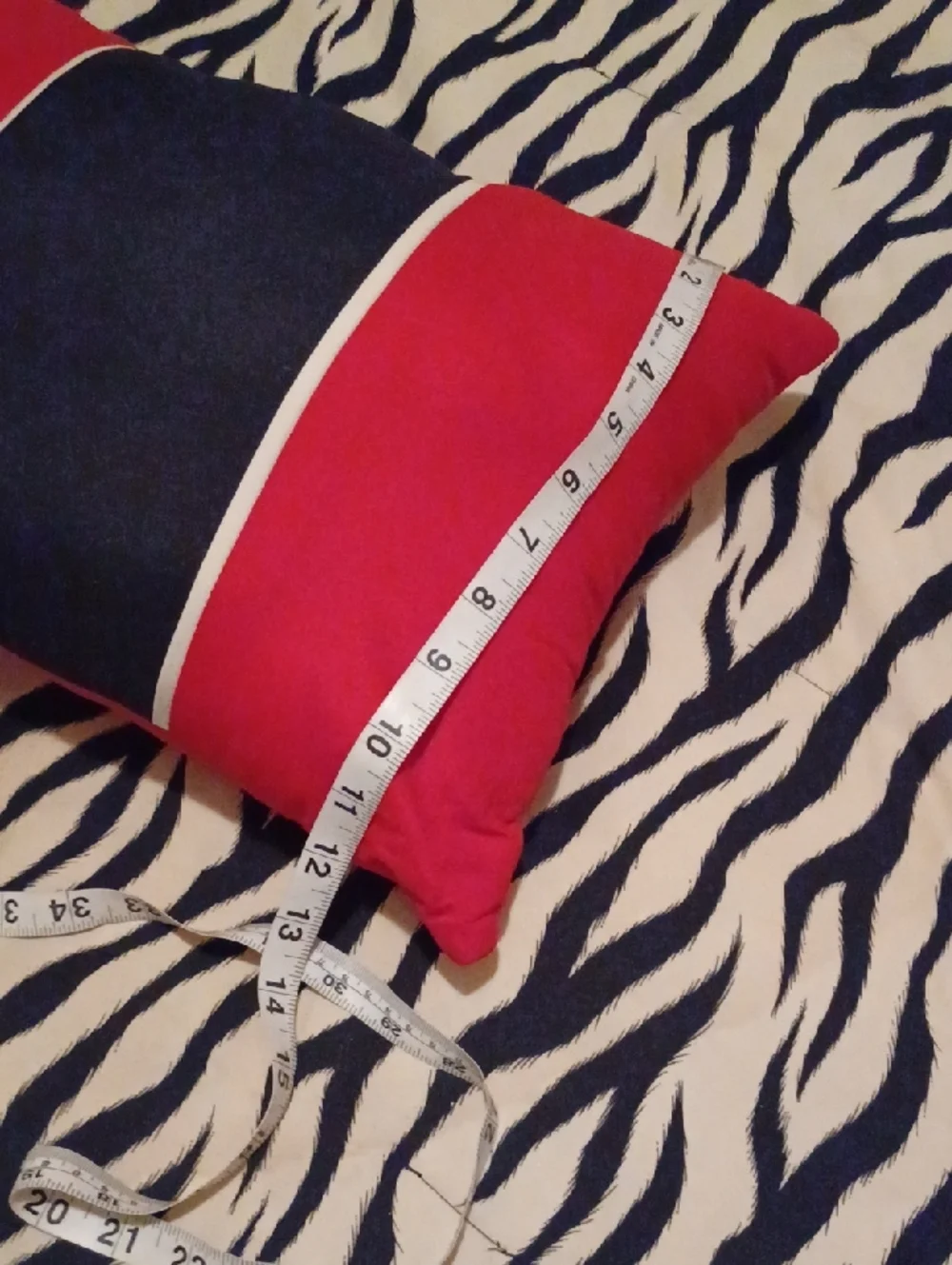 - Modern Red and Navy Rectangular Accent Pillow with White Piping